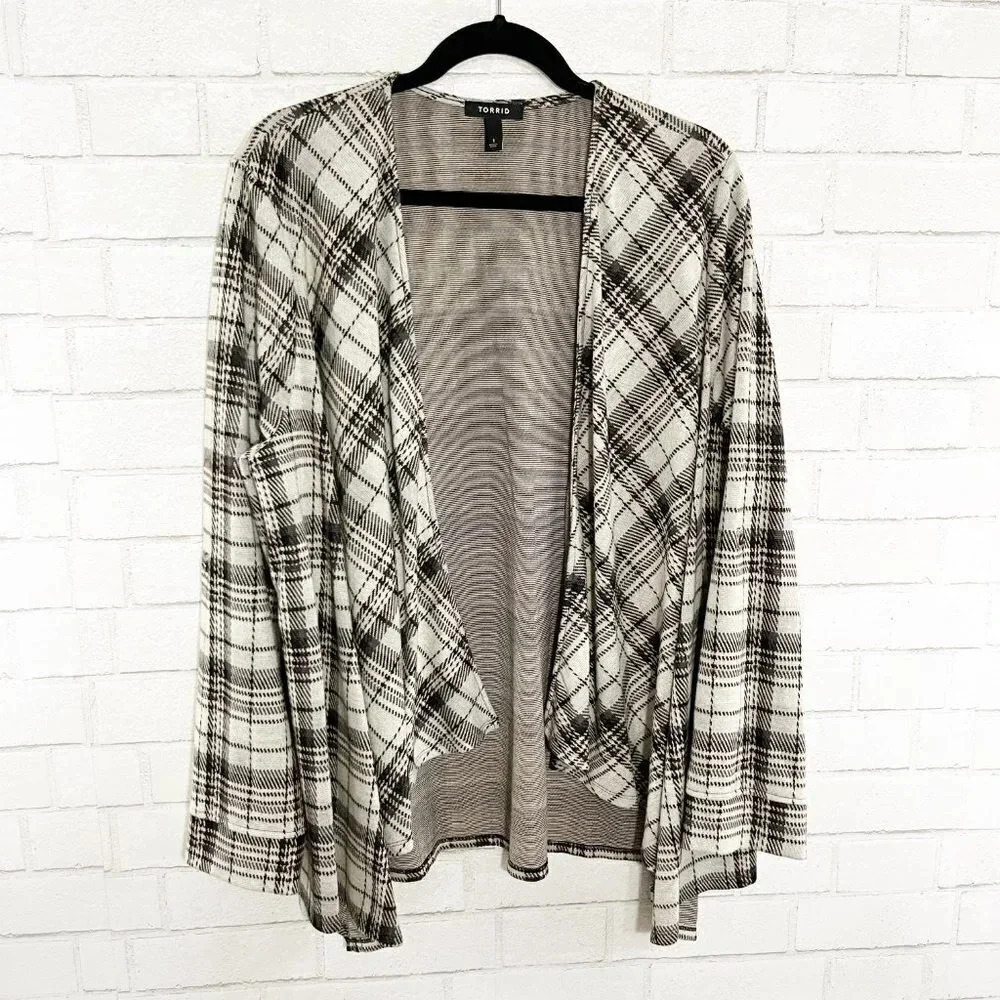 Torrid Gray Plaid Tab Sleeve Open Front Jacket Cardigan Women's Plus Size 1X